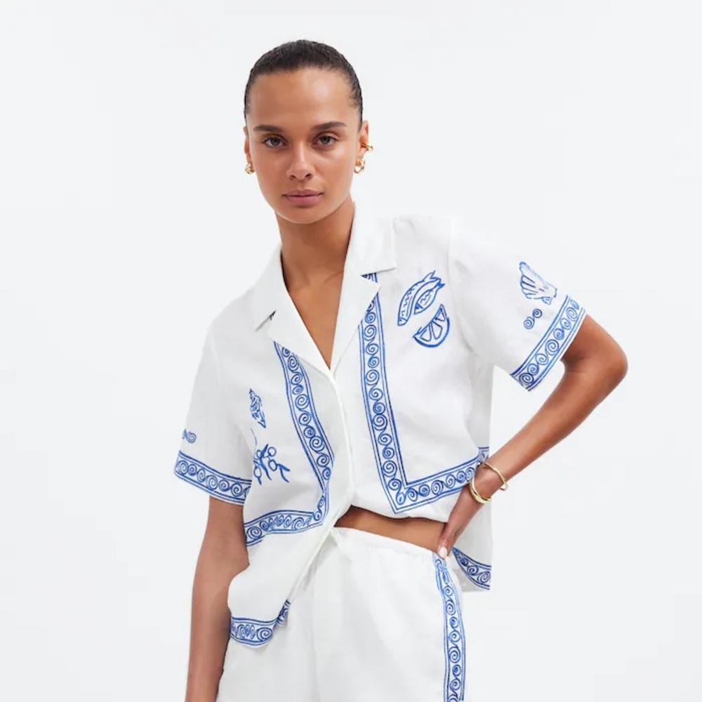 Madewell x Lisa Says Gah Embroidered Linen Camp Shirt